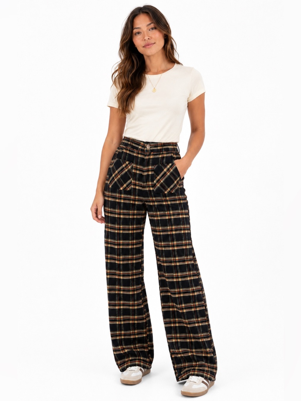 Smak Parlour Plaid Wide Leg Pants Medium High Rise Retro Mod Cotton Trouser M